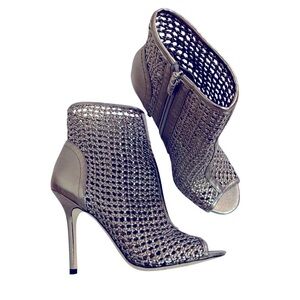 Sam Edelman Aubriana 7.5 woven leather peep toe heeled boots